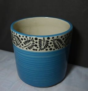 8 Inch Blue Ceramic Pot