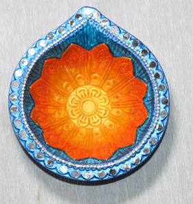 Blue Orange Clay Diya