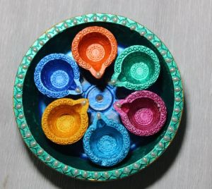 Multicolor Clay Diya Set