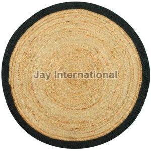 Black Border Round Braided Jute Rug