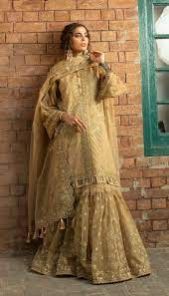 Ladies Golden Georgette Gharara Suit