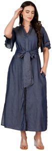 Ladies Midnight Denim Wrap and Slit Dress