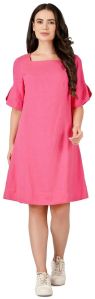 Ladies Pink Flutter-Sleeve Shift Dress