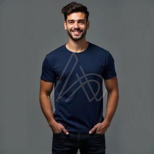 Mens Premium Polyester Navy Blue Round Neck T-Shirts