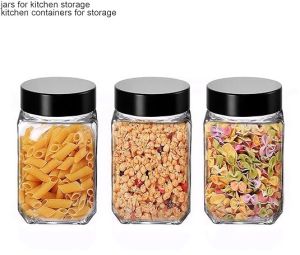 Cubical Square 300ml Transparent Glass Jars & Containers for Kitchen