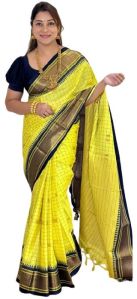 Lemon Green with Navy Blue Paithani Silk Saree