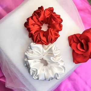 Satin Scrunchies Red and White