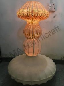 Rattan Cane and Fabric Hanging Lamp