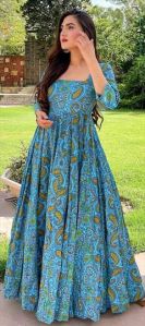 Cotton fabric gown full length