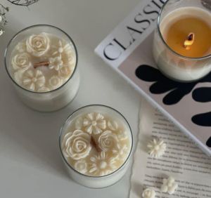 Glass white candle vanilla flavors