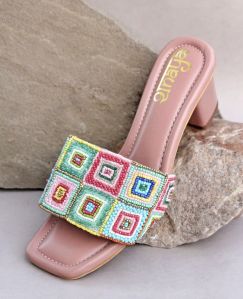 beads handwork heel sandals