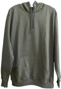 Cotton Blend Neck Hooded Green Hoodie