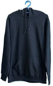 Cotton Blend Neck Hooded Navy Blue Hoodie