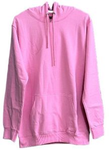 Cotton Blend Neck Hooded Pink Hoodie