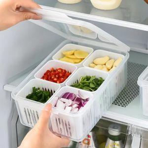 Fridge Storage Containers Set, 6 Compartments for Vegetables