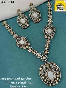 White Victoria Plated Pure Brass Real Kundan Necklace Set