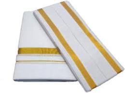 2m Men White Cotton Dhoti Gold Jari