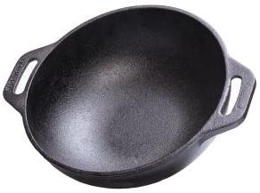 aarogyam cast iron deep frying double handle 10 inch round kadai