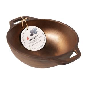 aarogyam double handle 8 inch cast iron round loha kadai