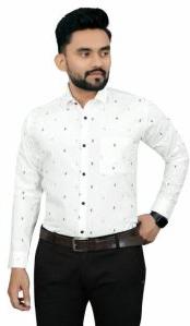 Mens White Printed Stylish Cotton Shirts