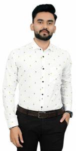 Mens White Printed Stylish Cotton Shirt