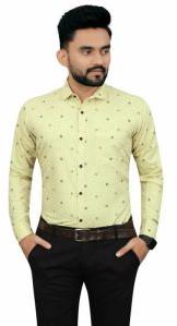 Mens Yellow Printed Stylish Cotton Shirt