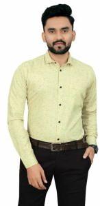 Mens Yellow Stylish Printed Cotton Shirts