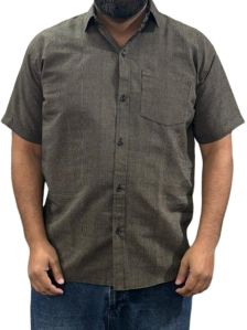 Mens Dark Grey Linen Cotton Half Sleeve Shirt