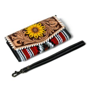 Sunflower Hand Tooling Wallet with Hair