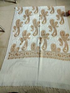white peacock pattern kashmiri embroidery shawl