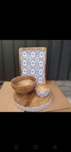 Wooden Bowl Tray Set