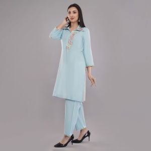 Rayon blue kurti pant set