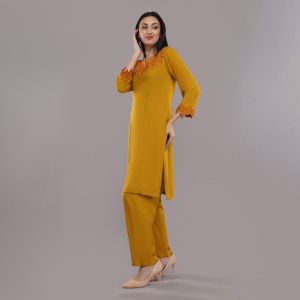 Rayon mustard kurti pant set