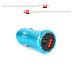 Tacnode Super fast Usb & Type C Port Car Charger 20 Watt with Usb to Micro Cable