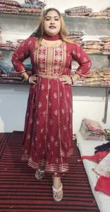 printed red frock suit