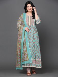 Cotton Anarkali Kurta Pant Dupatta Set