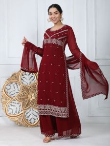 Georgette Straight Kurta Palazzo Dupatta Set