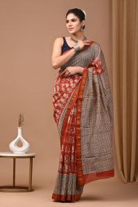 Maheshwari silk saree bagru hand block print