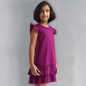 Cotton magenta colour girls dress for 2 to 8 years