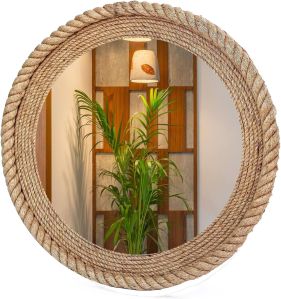 jute round mirror