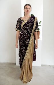 Regal Wine Gold Symphony Saree for Rental