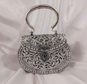 Handmade Women's Silver Handle Metal Clutch - Beautiful Handcrafted Design,