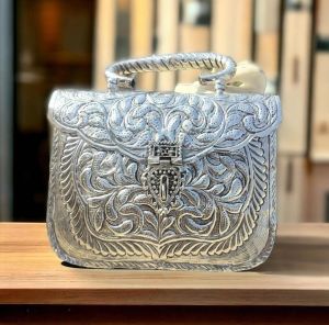 women silver bridal metal clutch