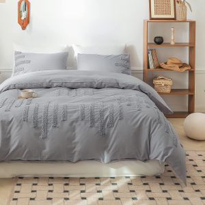 Grey Tufted Cotton Duvet Cover