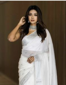 silver boarder white saree