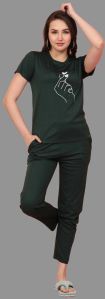 BLUELINK Green Stylish Night Suit Top Bottom Set For Women