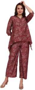 bluelink maroon co-ord kurti pajama ethnic set