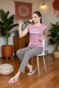 BLUELINK Pink Casual Printed T-shirt And Pyjama For Women