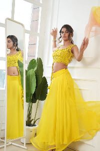 lime yellow cut-work lehenga