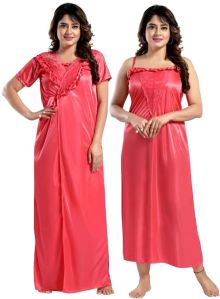 Satin Two Pcs Nighty (LightCoral)